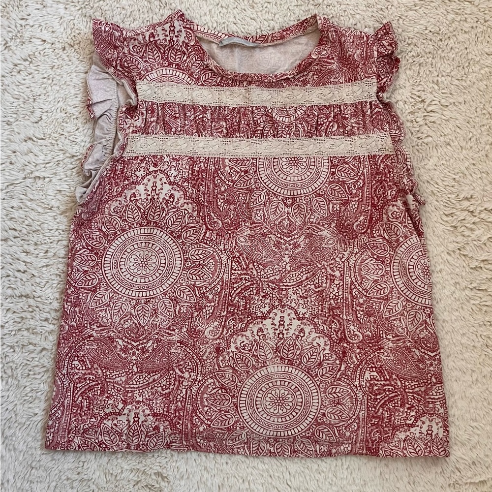 Zara Women’s Red Paisley Lace-Trim Sleeveless Top Sz XS